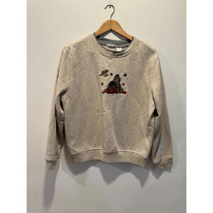 Hasting & Smith Beige Sweatshirt with Embroidered Squirrel and Autumn Design